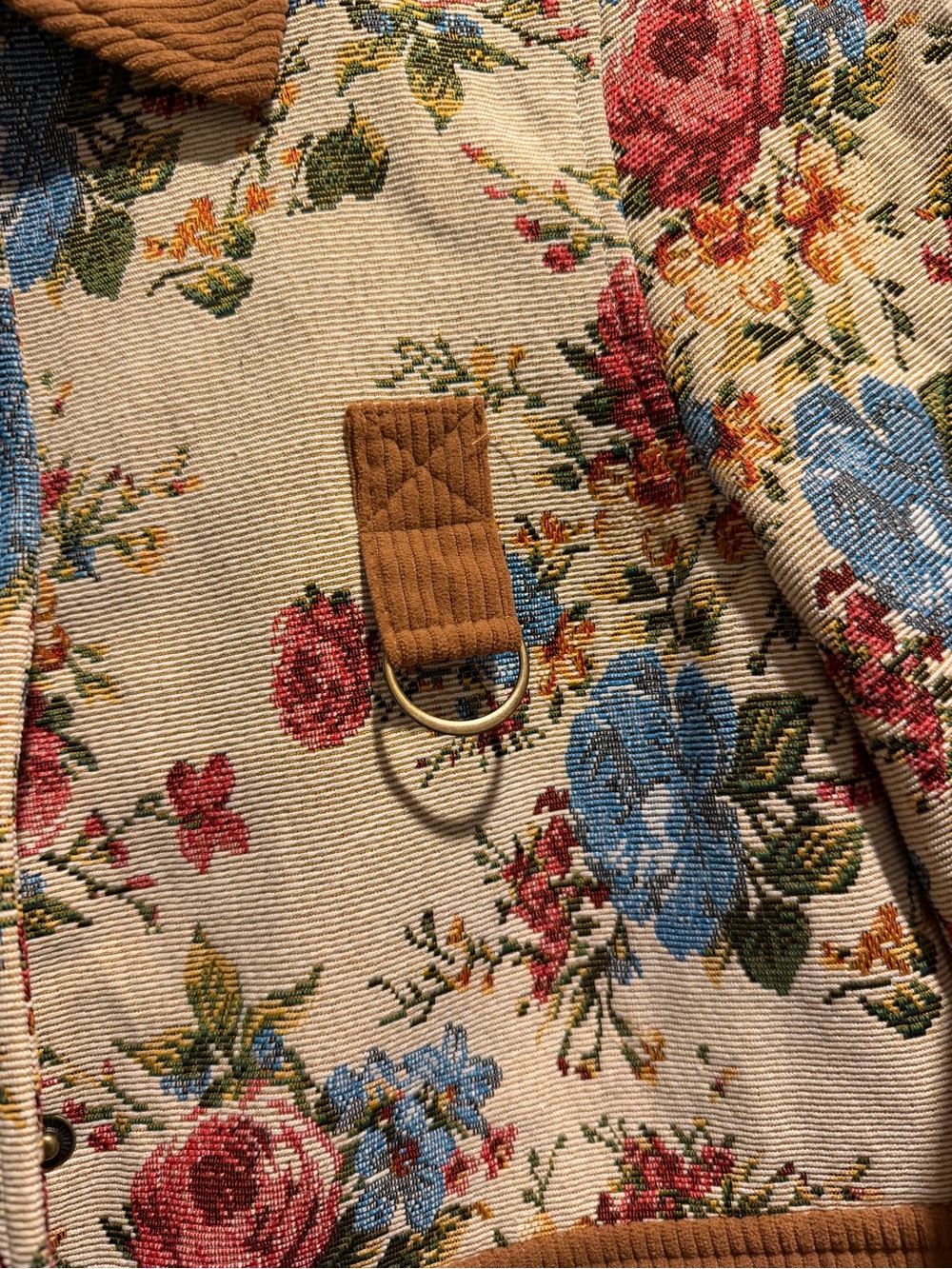 Avec Les Filles Beige Floral Utility Jacket with Rust Corduroy Trim S - Picture 9 of 10